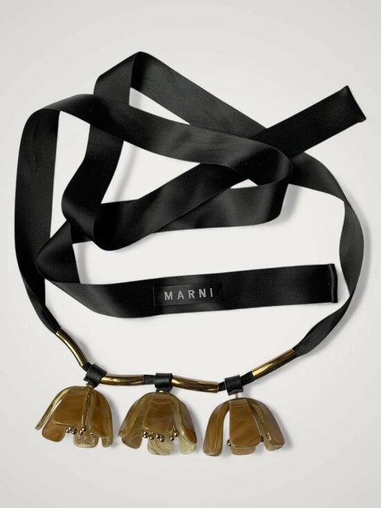Marni Resin & Metal Silk Ribbon Collar Necklace - Picture 1 of 3